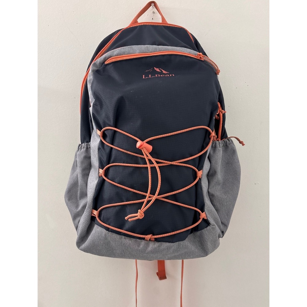 L.L. Bean Unisex Backpack Navy Grey Orange Ripstop Hiking Daypack 516911 Outdoor